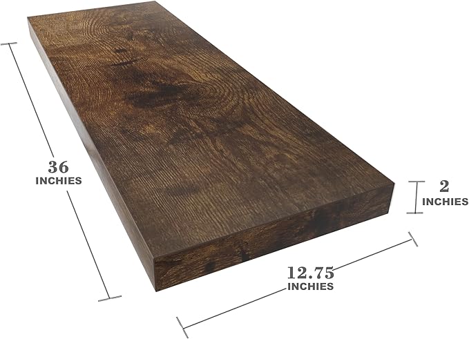 Large Floating Shelves for Wall Set of 1 Wooden Wall Shelves V Room Decor Long Shelf with Invisible Wall Mount Bracket for Bedroom Kitchen Living Room Rustic Brown-Ruum Studio Home