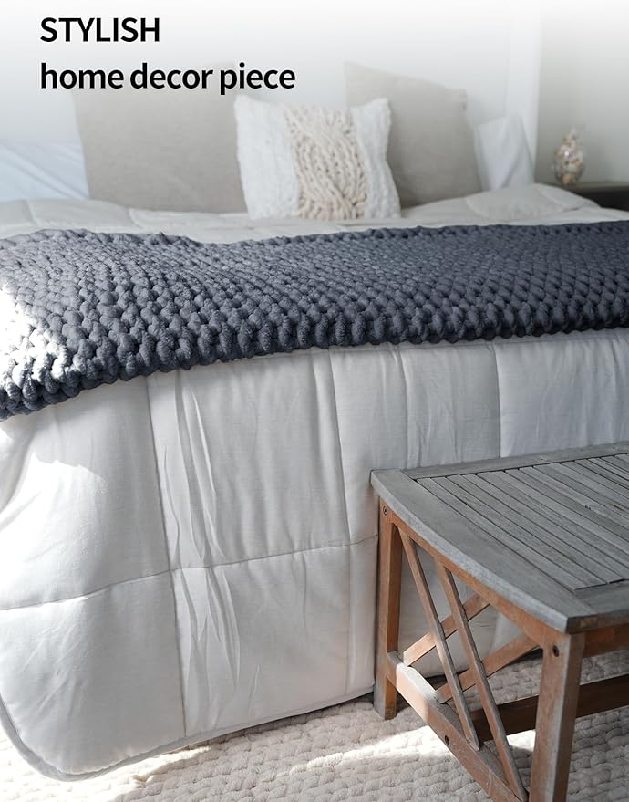 YnM Chunky Throw Blanket, Medium-Weight, Hand Knitted with Chenille Yarn, Skin Friendly, Ventilated and Breathable, Machine Washable, Home Décor Piece for Couch, Sofa and Bed (Lava Grey, 40x50 Inch)-Ruum Studio Home