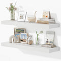 36 Inches Floating Shelves for Wall, 9.3" Deep Long Floating Shelves Set of 2, Large Display & Storage Shelf, Wall Shelf for Bathroom Bedroom Living Room Kitchen Office, White-Ruum Studio Home