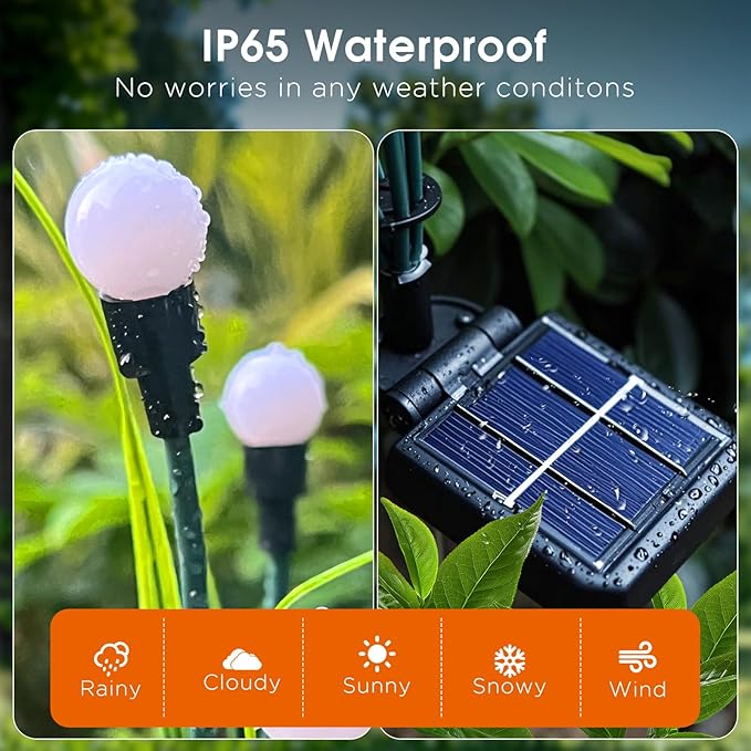 luckystyle Solar Garden Lights 4 Pack,2 Lighting Modes Fairy Lights with Artificial Green Leaves & Branches,32 LED Big Bulb Solar Lights Outdoor Waterproof Firefly Light for Yard Pathway Patio Decor-Ruum Studio Home