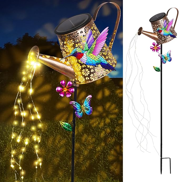 Solar Lights Outdoor Decorative,Metal Solar Watering Can Lights with Hummingbird, Waterproof Garden Stake for Yard Lawn Patio Pathway Landscape-Ruum Studio Home