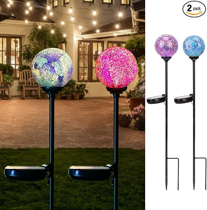 VCUTEKA Solar Garden Decorative Lights Outdoor, Mosaic Solar Light Waterproof LED Pathway Stake Light for Landscape Patio Yard Deck Walkway Decoration, 2 Pack-Ruum Studio Home