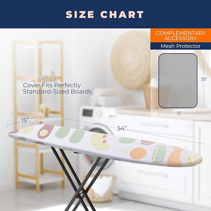 Ironing Board Cover and Pad Extra Thick Heavy Duty Padded 4 Layers Non Stick Scorch and Stain Resistant 15x54 and 3 Fasteners Elastic Edge with Bonus Protective Scorch Mesh Cloth-Ruum Studio Home