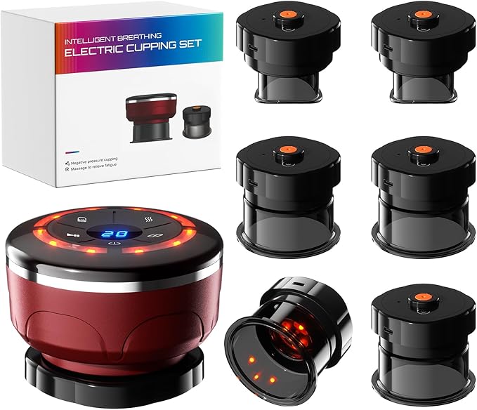 UBALANCE Smart Cupping Therapy Set - Cellulite Massager with 6 Massage Cups, Portable Electric Device for Enhanced Blood Circulation, Reduced Cellulite, and Muscle Soreness Relief（Red）-Ruum Studio Home