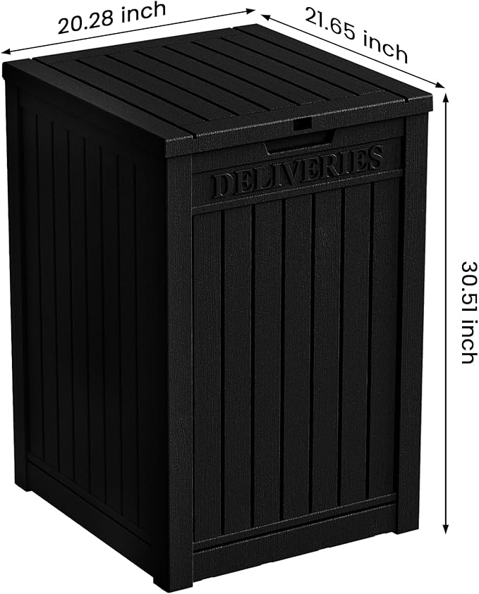 55 Gallon Lockable Resin Deck Box, Waterproof & UV-Resistant Outdoor Storage Box for Cushion Storage and Delivery Box, Black-Ruum Studio Home