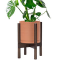 D'vine Dev Terracotta Planter with Walnut Color Stand - 8 Inch Modern Round Flower Pot with Wood Planter Holder, Terracotta, 55-B-Y-5-Ruum Studio Home