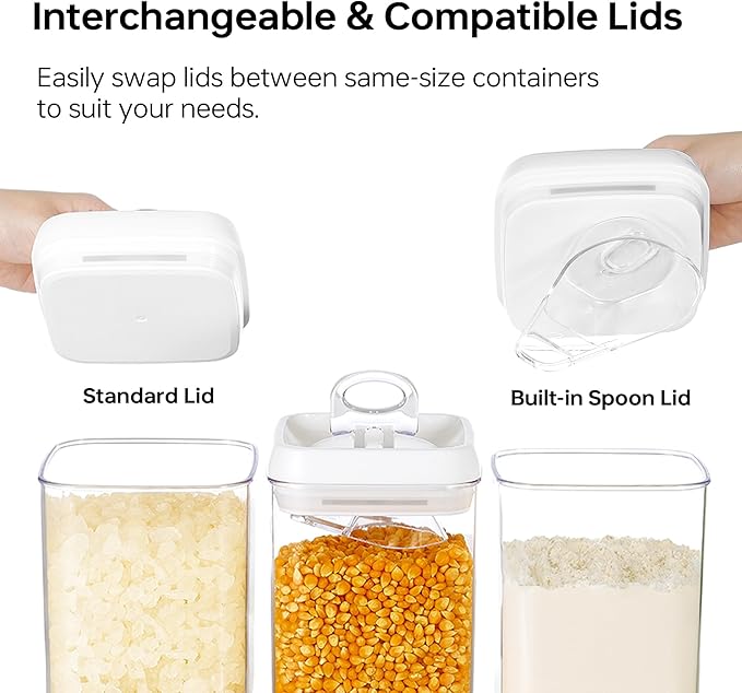 Felli Flip Tite Food Storage Container 5" LARGE 5pk Set + No Residue Label, Airtight Lid Easy Lock Top Stackable, Plastic Canister Jar for Pantry Kitchen Fridge Organizer Pasta Protein Powder Spice-Ruum Studio Home