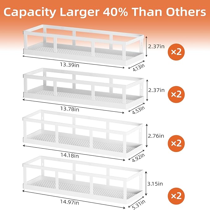 Over The Door Pantry Organizer, 8 Pack Spice Rack Wall Mounted & Hanging Storage Baskets Organizer Wall Mount, Large Capacity Metal Spice Shelf for Kitchen Cabinet, Bathroom, Shower, Home Decor-Ruum Studio Home