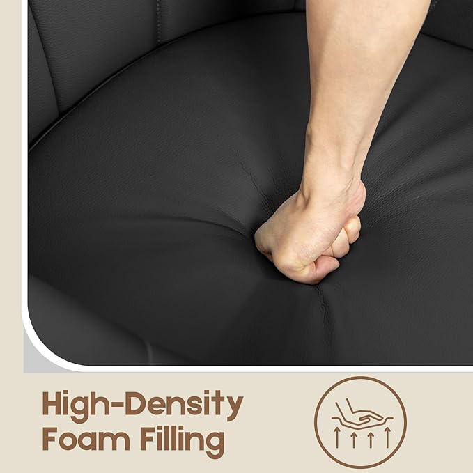 360° Swivel Accent Chair, Modern Leather Barrel Club Chair with PU Leather Upholstery and Sturdy Wood Base, Comfortable Armchair for Living Room, Bedroom, Reading Nook, Black-Ruum Studio Home