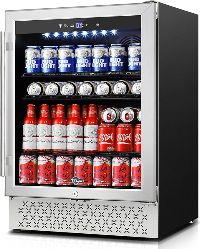 Tylza Beverage Refrigerator 24 Inch, 190 Can Built-in/Freestanding Beverage Cooler Fridge with Glass Door and Advanced Cooling Compressor for Beer and Soda or Wine, Low Noise, 37-64 F-Ruum Studio Home