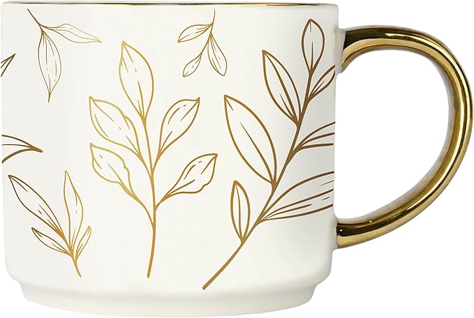 Sweet Water Decor Gold Leaves Mug with Gold Handle, 14oz Fine Bone China Coffee Cup for Tea, Latte, or Hot Cider, Autumn Leaf Drinkware, Fall Decorations for Kitchen, Gift for Mom, Sister & Wife-Ruum Studio Home
