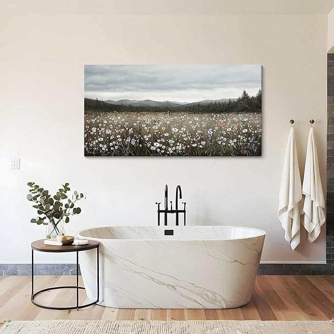 HGUAOA Vintage Framed Floral Landscape Wall Art for Living Room - Large Nature Artwork Above Bed Wall Decor - Farmhouse Mountain Pictures for Bedroom Wall Decor 20×40IN-Ruum Studio Home