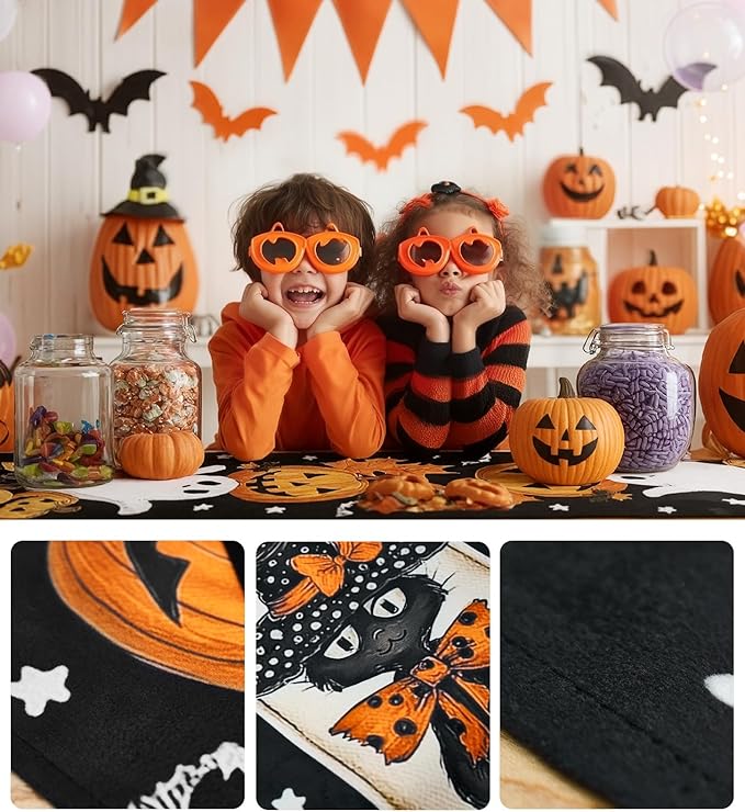 Halloween Table Runner,72 Inches Pumpkin Ghost and Spider Web Pattern Table Runner for Halloween, Table Decoration/Party Dinner Table Decor,Kitchen,Mantel,Bedroom Decoration-Ruum Studio Home