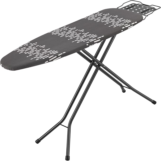 Deluxe Ironing Board with Heat Resistant Cover and Thicken Felt Pad, Safety Iron Rest, 4 Premium Steel Legs, Height Adjustable,Foldable-Ruum Studio Home
