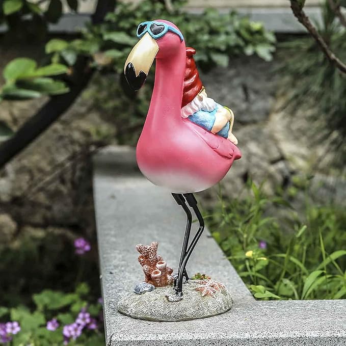 Gnome Garden Statue Funny Gnome Reclining on Flamingo Dwarf Figurines Resin Garden Gnomes Fall Decorations Outdoor for Patio Yard Lawn Porch Housewarming Ornament Gift-Ruum Studio Home