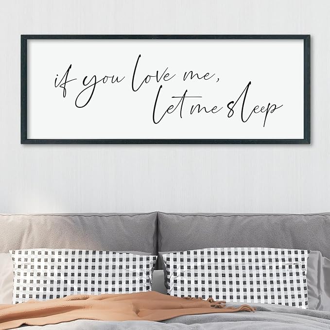LuZhiQiang If You Love Me Let Me Sleep Wall Decor Art 40"×15" Bedroom Above Bed Sign Large Wood Framed Wall Hanging (Black)-Ruum Studio Home