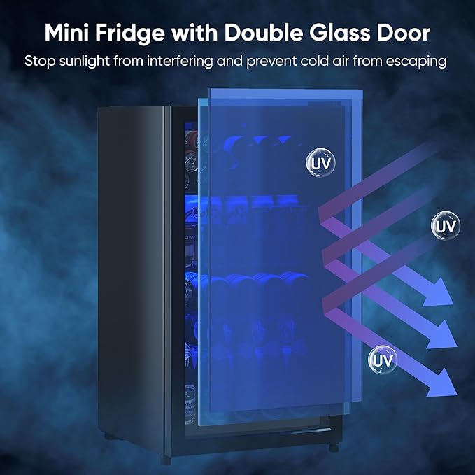 Beverage Fridge, 130 Can Mini Fridge With Glass Door, Beverage Cooler Refrigerator, Wine Drink Beer Cooler, Adjustable Shelves & Digital Temperature Display-Ruum Studio Home