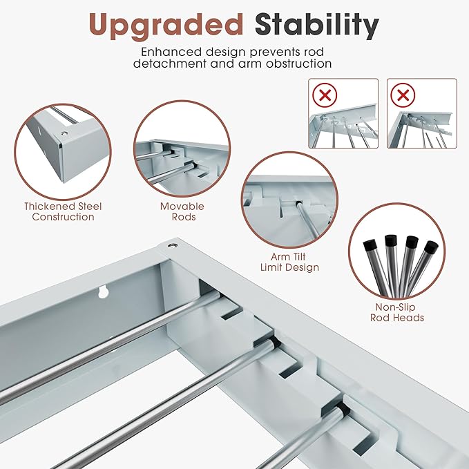 Foldable Wall-Mounted Drying Rack, Heavy-Duty 60 lb Capacity – Space-Saving Folding Laundry Hanger with 10 Clips, Rust-Proof Aluminium Clothes Dryer for Indoor & Outdoor Use-Ruum Studio Home