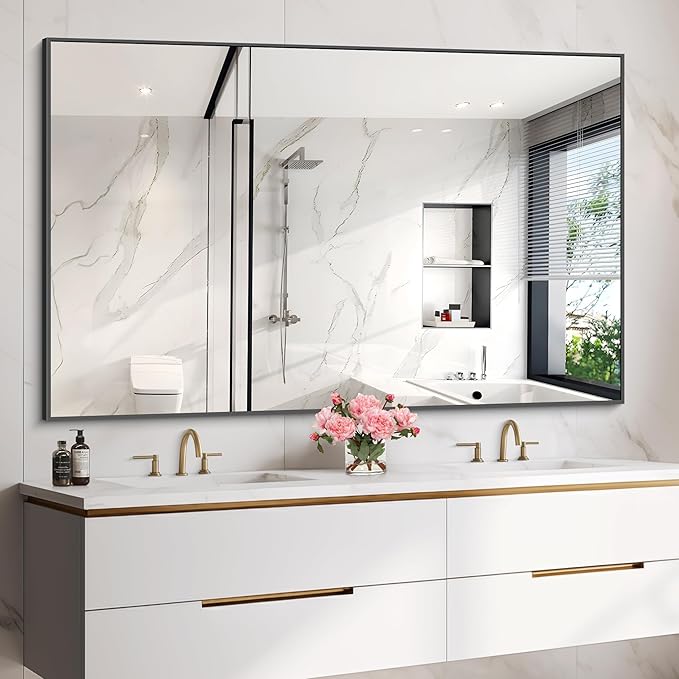 40x60inch Black Bathroom Mirror, Black Rectangle Mirror with Frame, Large Rectangular Wall Mirrors for Bathroom, Living Room, Hair Salon, Big Farmhouse Mirror Hang Horizontal/Vertical-Ruum Studio Home