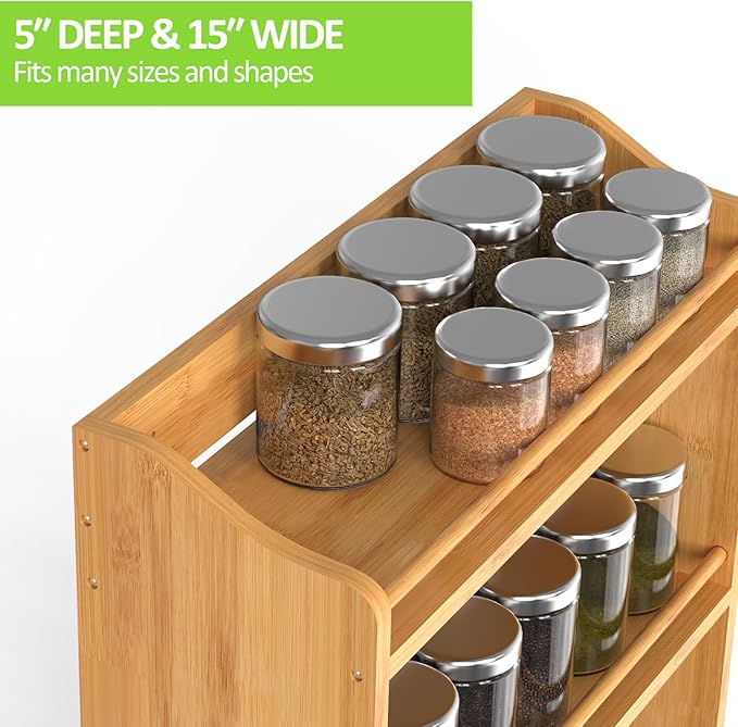 Bamboo Spice Rack Organizer, 3 Tier Spice Jars Shelf for Kitchen Countertop or Wall Mounting-Ruum Studio Home