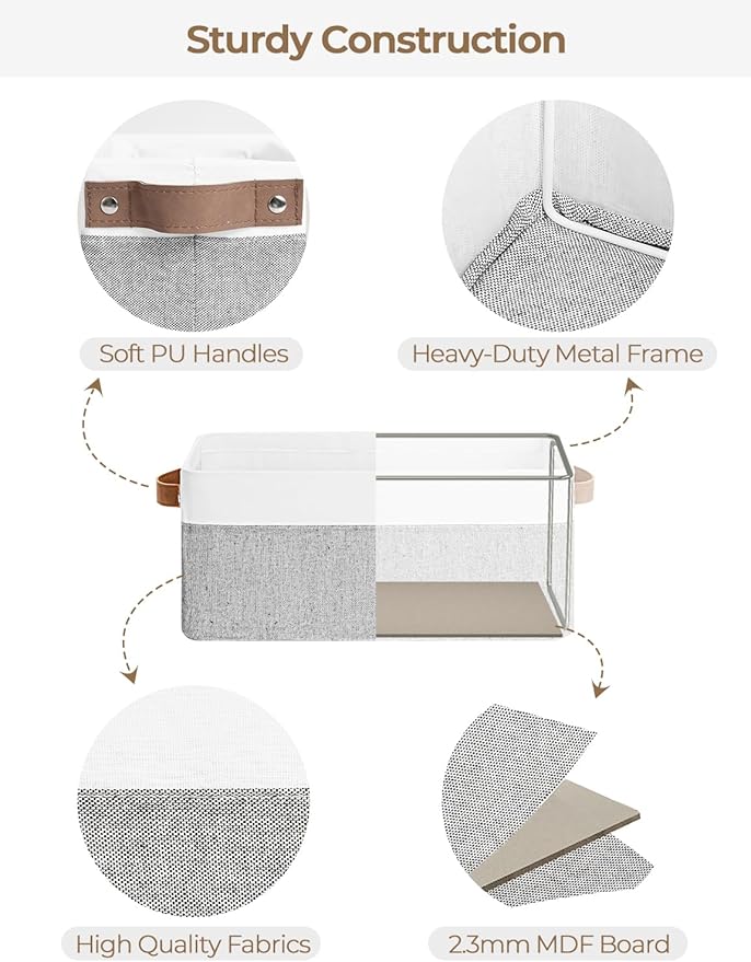 StorageWorks Narrow Storage Bins, Small Basket for Closet and Shelves, Rectangular Fabric Organizer with Handles, Toilet Paper Storage, Gray and White Stripes, 2-Pack-Ruum Studio Home