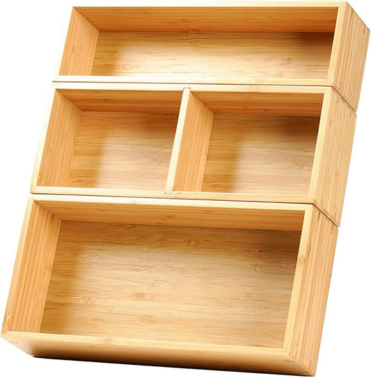 Umilife Drawer Organizer Storage Boxes, 2.5" High Bamboo Drawer Dividers, 3 Rearrangeable Bins for Kitchen, Office Desktop, Clothing, Makeup, vanity, Jewelry-Ruum Studio Home