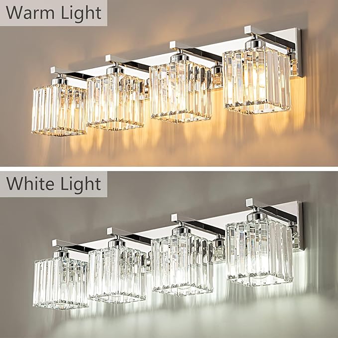 Modern 4-Light Chrome Crystal Bathroom Vanity Light Fixtures-Ruum Studio Home