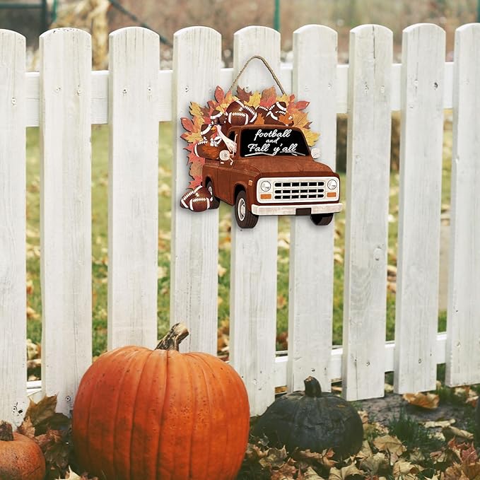 COLOR VALLEY ART Fall Pumpkin Welcome Sign Hello Fall Wood Hanging Decoration Autumn Wooden Signs Rustic Thanksgiving Decorative for Porch Home Wall Indoor Decor, 12.9L''x11.4W'' (Car)-Ruum Studio Home
