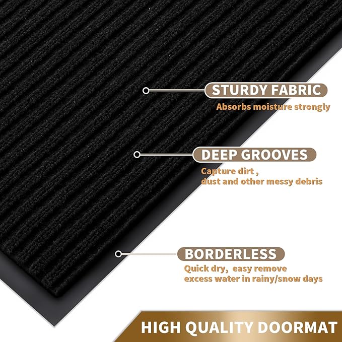 Yimobra Front Door Mat Outdoor Indoor Entrance, 100% Waterproof All-Season All Weather Doormat, Welcome Matt Outside Entry, Non Slip, Low Profile, Heavy Duty Patio Porch Floor Mats,36 x 24,Black-Ruum Studio Home