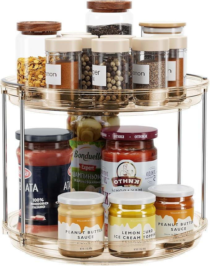 LAMU 2 Tier Lazy Susan Turntable Organizer 9.25'' Rotating Spice Rack Organization for Cabinet, Kitchen, Pantry, Countertop, Bathroom, Vanity, Medicine Cabinet Organizer, Amber-Ruum Studio Home