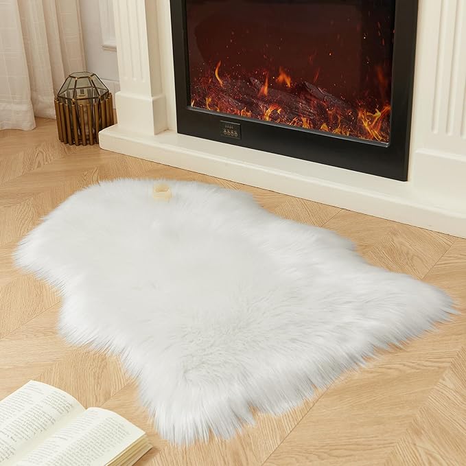 AMTOVO Faux Fur Rug, White Small Area Rug, Fluffy Sheepskin Rug, Fuzzy Ultra Soft 2 x 3 ft Shag Rugs for Bedroom Sofa Throw Cushion Room Decor, Sheepskin-Ruum Studio Home
