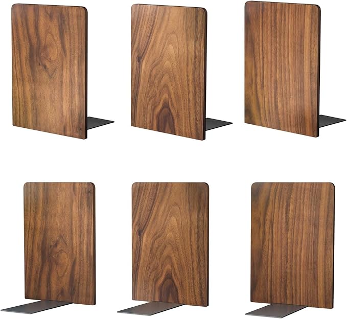 Large Bookend Hold Heavy Books- 7x4x5in 3 Pack Wood Bookends for Heavy Books Heavy Duty Walnut Book Ends for Men Wood Bookends for Office Desk Non-Skid-Ruum Studio Home
