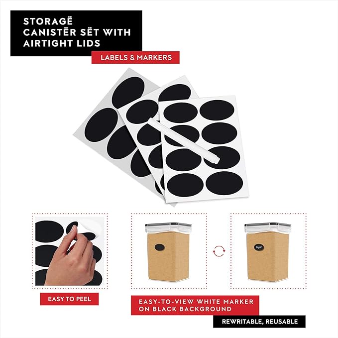Extra Large Flour and Sugar Storage Containers 6.5L - 220 Fl. Oz 2 Pc Plastic Bulk Airtight Food Storage Rice Containers With Lids - Kitchen Pantry Organizer and Storage Canisters, Marker and Labels-Ruum Studio Home