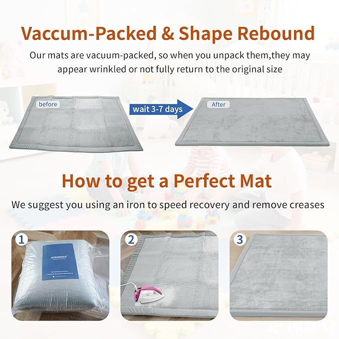 ACOMOPACK Baby Play Mat for Floor,1.3" Thick Memory Foam Area Rug for Living Room,Soft Velvet Crawling with Non-Slip Bottom for Kid,Toddler,79"×118" Tummy Time Nursery Rugs,Yoga（Light Grey）-Ruum Studio Home