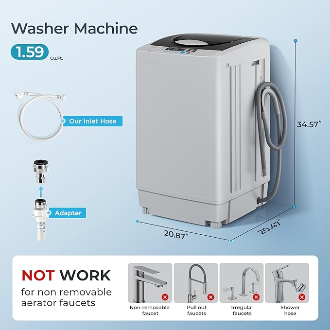 Euhomy 1.59 Cu.Ft. Portable Washing Machine, 11 LBS Capacity, 8 Functions, 8 Water Levels,Full Size Washing Machine with Drain Pump and LED Display for Apartments, RVs, Homes, Gray-Ruum Studio Home