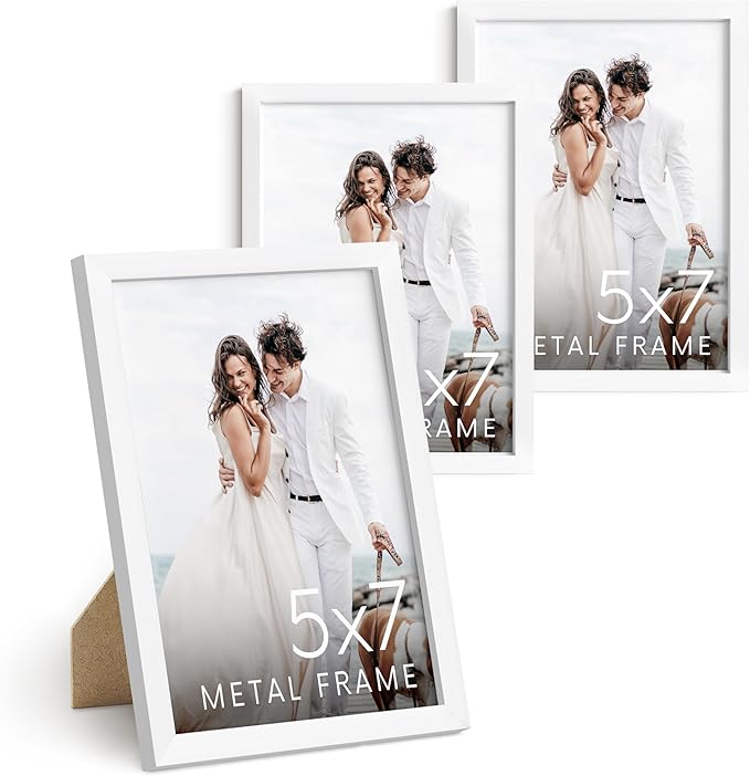 HAUS AND HUES 5x7 White Metal Picture Frames - Photo Frames 5X7 - Features Premium Aluminum, Vertical Hanging, Easel Back for Tabletop, Home, Office (5x7 in, White, Set of 3)-Ruum Studio Home