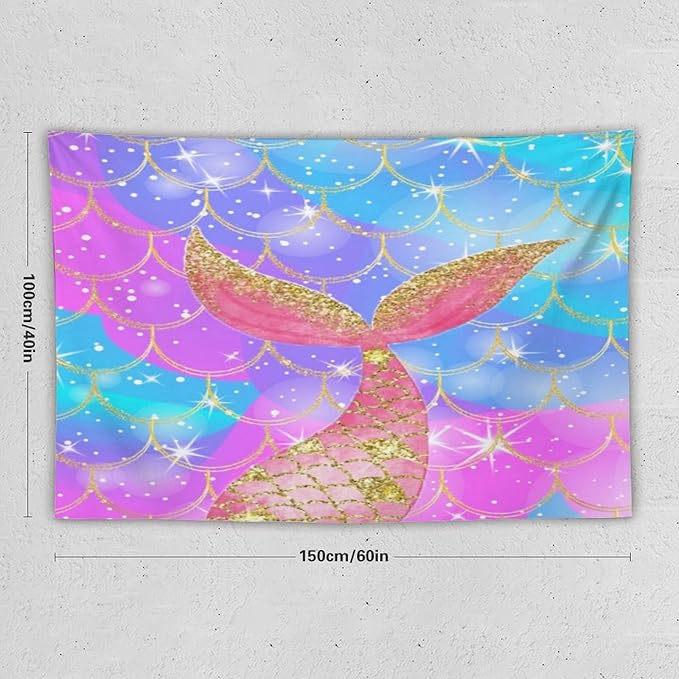 HZOHNAGO Mermaid Scales Tapestry Colorful Shiny Scales Mermaid Tail Pattern Printed Wall Tapestry Wall Hanging for Bedroom Living Room Dorm 60" W x 40" H-Ruum Studio Home