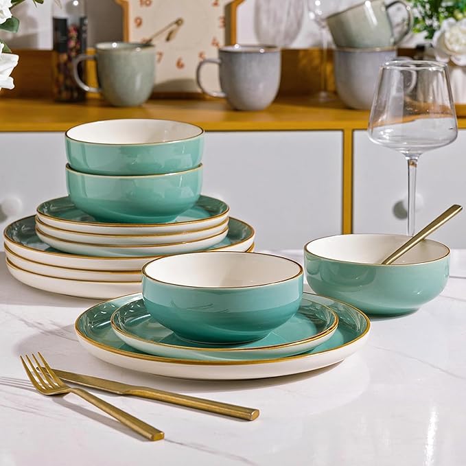 GBHOME Ceramic Dinnerware Sets, 18 Pieces Stoneware Dinnerware Set, Plates and Bowls Sets, Dishwasher & Microwave Safe,Dishes Set | Service for 6-Ruum Studio Home