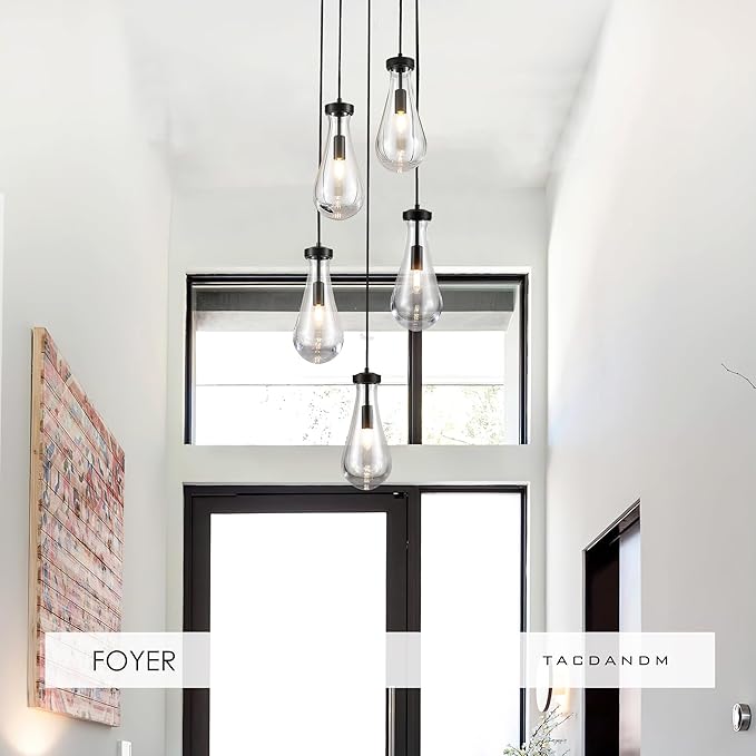 5-Light Raindrop Pendant Light Fixtures, Black Glass Pendant Lighting, Teardrops Modern Hanging Light for Entryway Foyer Kitchen Island Dining Living Room Hallway-Ruum Studio Home