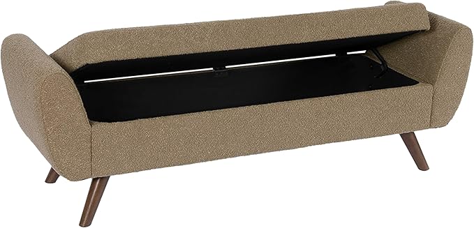 HomePop Modern Storage Bench with Wood Legs Home Décor|Bench with Storage for Living Room & Bedroom - Brown Boucle-Ruum Studio Home