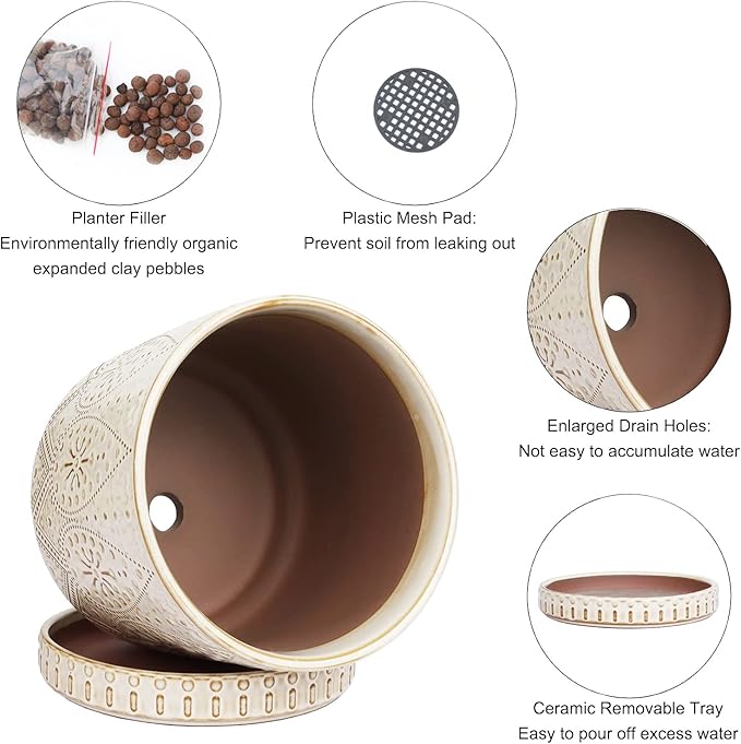 8 Inch Indoor Plant Pot with Drainage Holes and Saucers, Ceramic Planter for Plants, Succulent Orchid Flower Pots-Ruum Studio Home