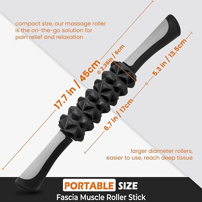 KITWILD Muscle Roller Stick, Massage Roller Stick for Athletes, Body Massage Stick for Muscles Deep Tissue, Muscle Relaxation Roller for Physical Therapy, Myofascial Release, and Yoga Therapy, Black-Ruum Studio Home