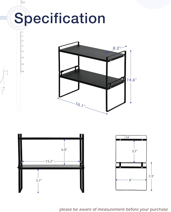 Nxconsu 2Pack Cabinet Shelves Stackable Shelf Organizer Rack Riser for Kitchen Cabinet Pantry Cupboard Counter Countertop Home Organization Storage Space Saver Heavy Duty Metal Nonslip Black-Ruum Studio Home