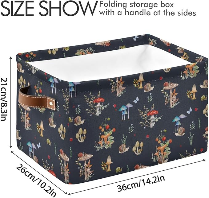 Storage Basket Bin Mushroom Snail Organizer Basket Collapsible Shelf Basket Cube with handle for Nursery Bedroom Bathroom, one sizex1-Ruum Studio Home