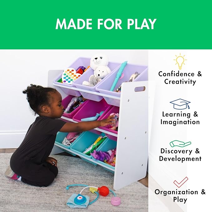 Humble Crew 9-Bin Toy Organizer – Forever Natural White/Pink/Purple/Aqua Plastic Bins, 3-Tier Storage Solution for Kids' Playrooms and Nurseries-Ruum Studio Home