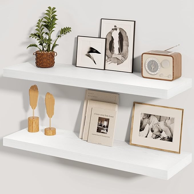 Fun Memories White Floating Shelves 36 Inch Long, 8 Inch Deep Floating Shelf for Wall, 36" W x 8" D Floating Shelves Set of 2, White Deep Wall Shelves for Bedroom, Living Room, Kitchen-Ruum Studio Home