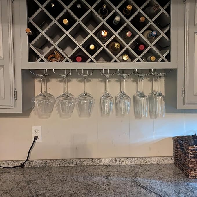 10.8 Inch Wine Glass Rack, Under Cabinet Wine Glass Holder, Wine Glass Hangers Under Shelf, Chrome Finish Stemware Rack, Hanging Stemware Holder for Cabinet Kitchen Bar, Set of 4-Ruum Studio Home