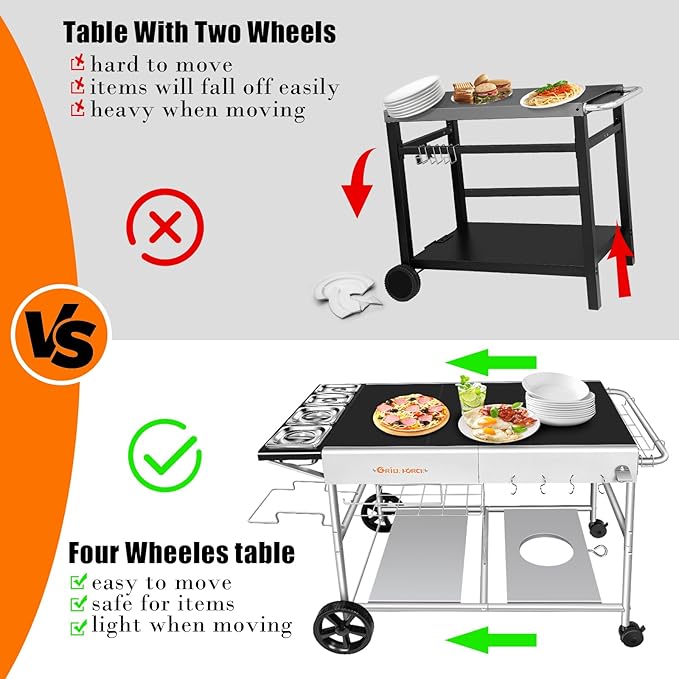 Pizza Oven Table with Topping Station, Outdoor Pizza Oven Cart, Grill Table for Outside, Grill Cart, Food Prep Work cart Fits for Ninja Woodfire Grill, Blackstone Griddle,Tabletop Grill-Ruum Studio Home