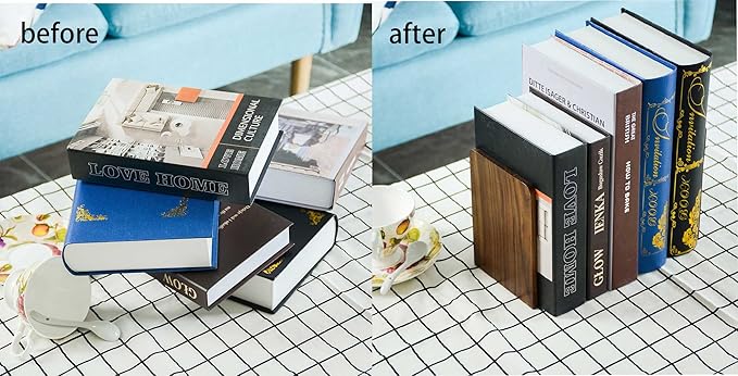 Large Bookend Hold Heavy Books- 7x4x5in 3 Pack Wood Bookends for Heavy Books Heavy Duty Walnut Book Ends for Men Wood Bookends for Office Desk Non-Skid-Ruum Studio Home