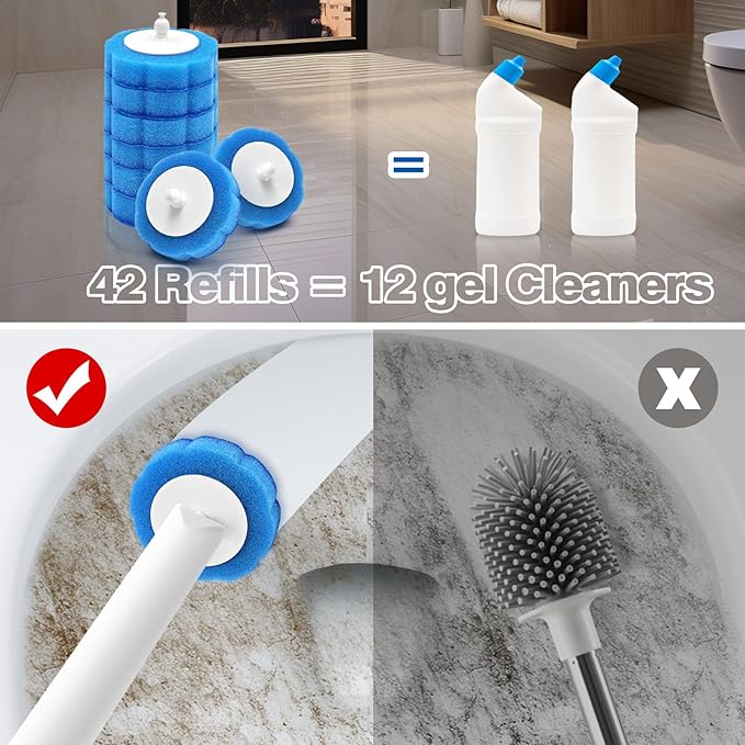 JEHONN Disposable Toilet Brush with Tweezers, Toilet Bowl Wand Holder Set with 42 Cleaner Refills, Bathroom Cleaning System for Sink Bathtub Wash Basin (White Orange)-Ruum Studio Home